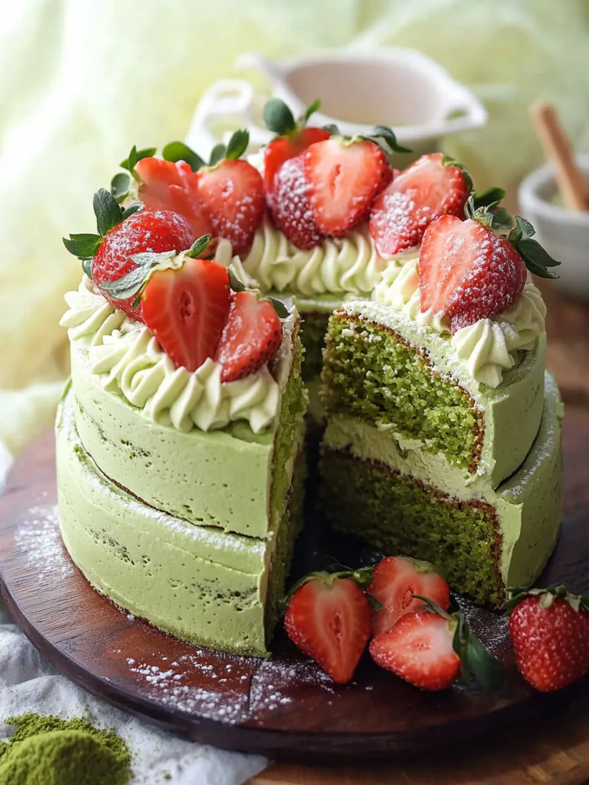 Delicious Strawberry Matcha Cake with Matcha Whipped Cream 3 Strawberry Matcha Cake with Matcha Whipped Cream
