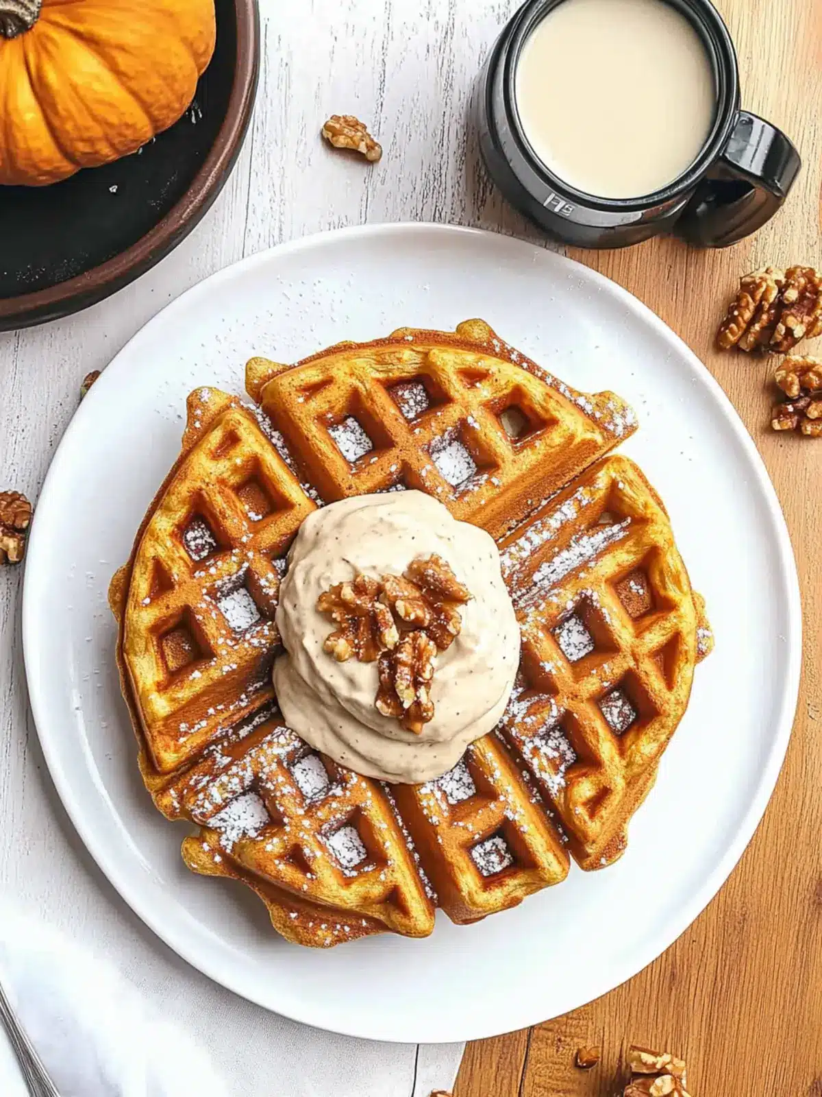 Delicious Pumpkin Waffles with Maple Cashew Cream Recipe 2 Pumpkin Waffles with Maple Cashew Cream