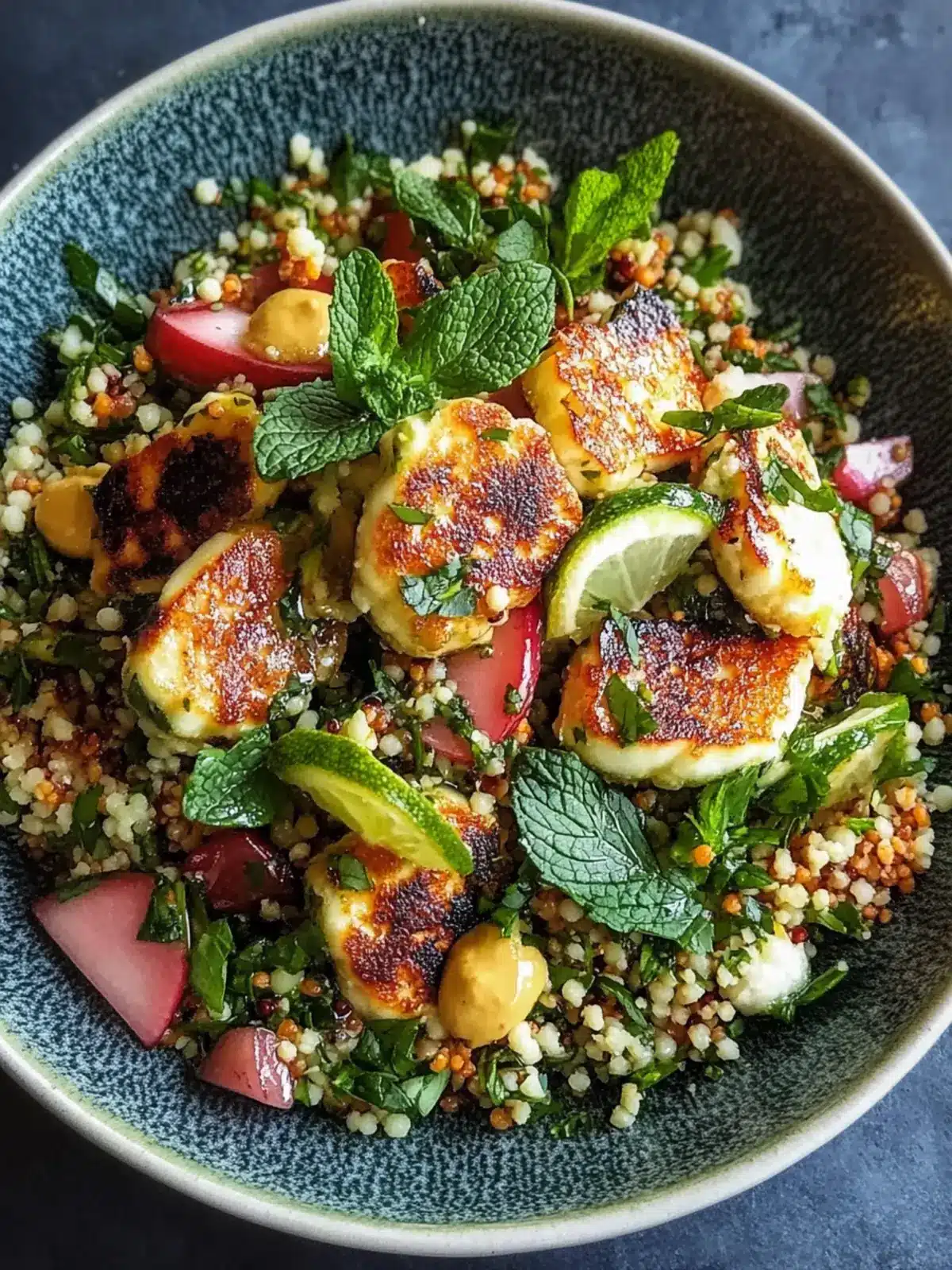 Delightful Halloumi & Rhubarb Couscous Salad with Mint-Lemon Dressing 3 Halloumi & Rhubarb Couscous Salad with Mint-Lemon Dressing