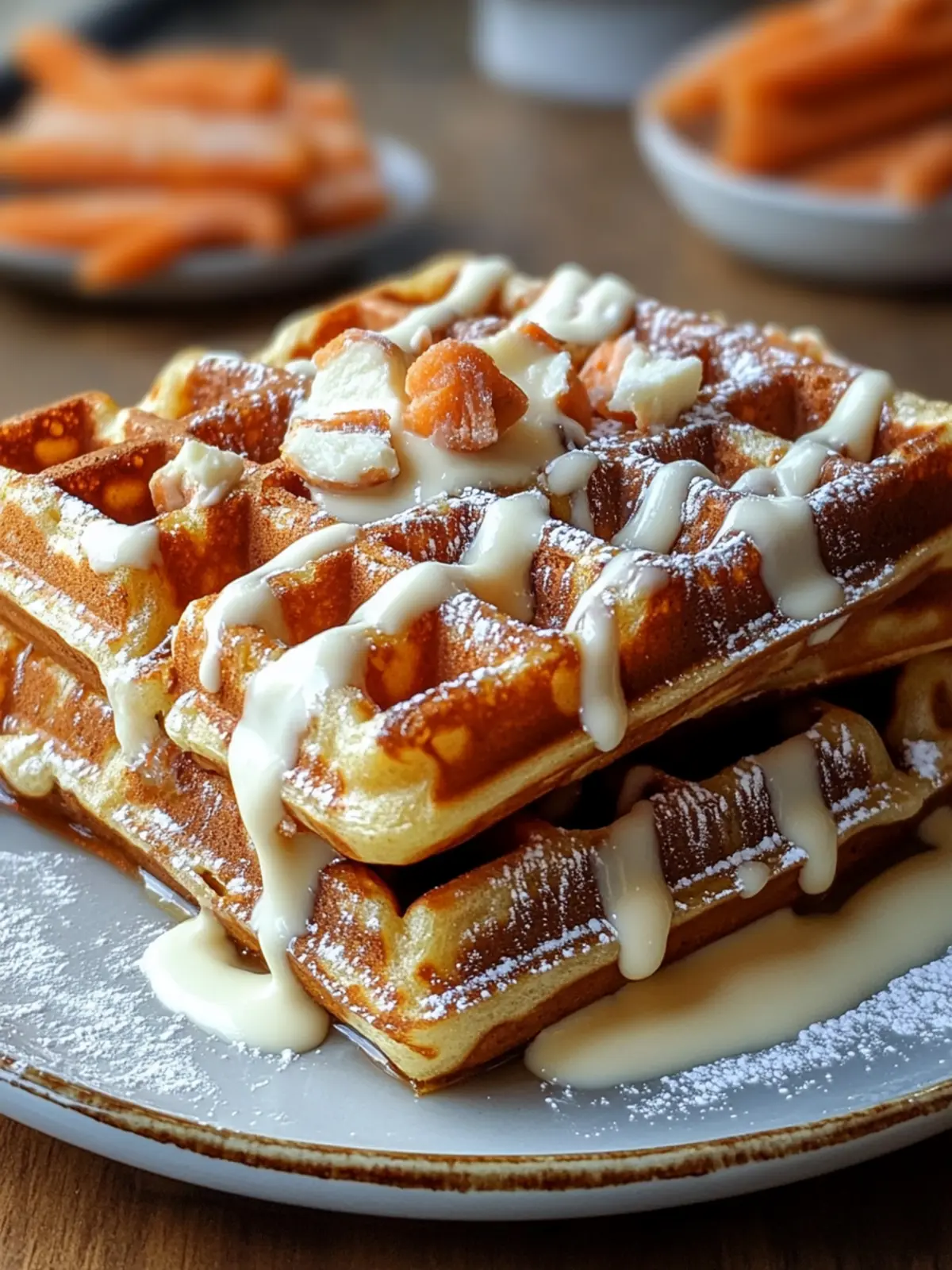 Delicious Carrot Cake Waffles with Cream Cheese Drizzle Delight 4 Delicious Carrot Cake Waffles with Cream Cheese Drizzle Recipe