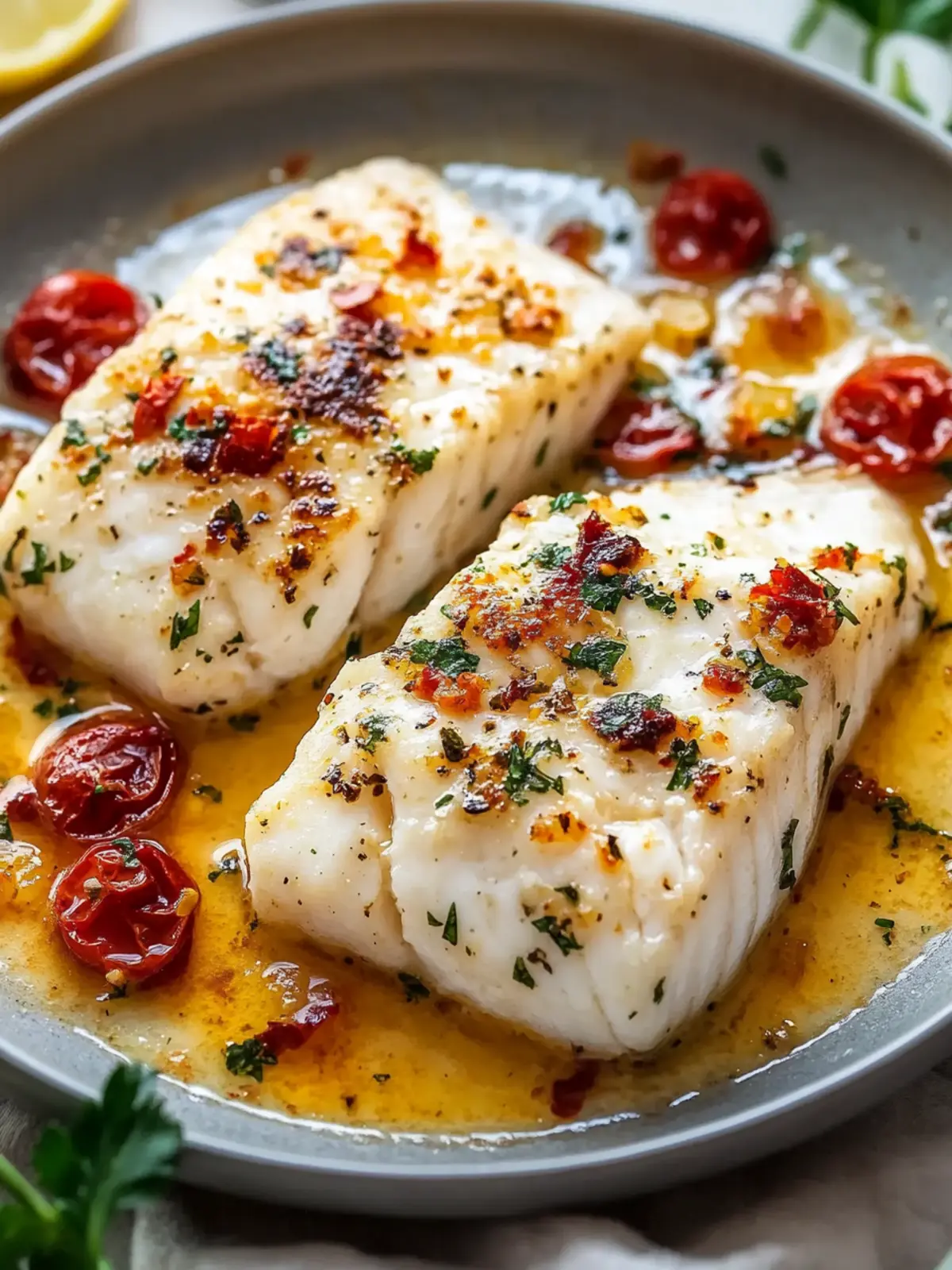 Savory Tender Mediterranean Baked Halibut with Creamy Topping 4 Tender Mediterranean Baked Halibut with Creamy