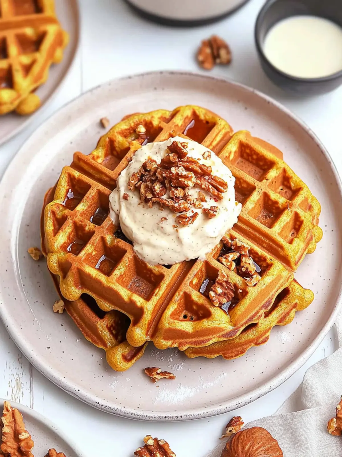 Delicious Pumpkin Waffles with Maple Cashew Cream Recipe 3 Pumpkin Waffles with Maple Cashew Cream