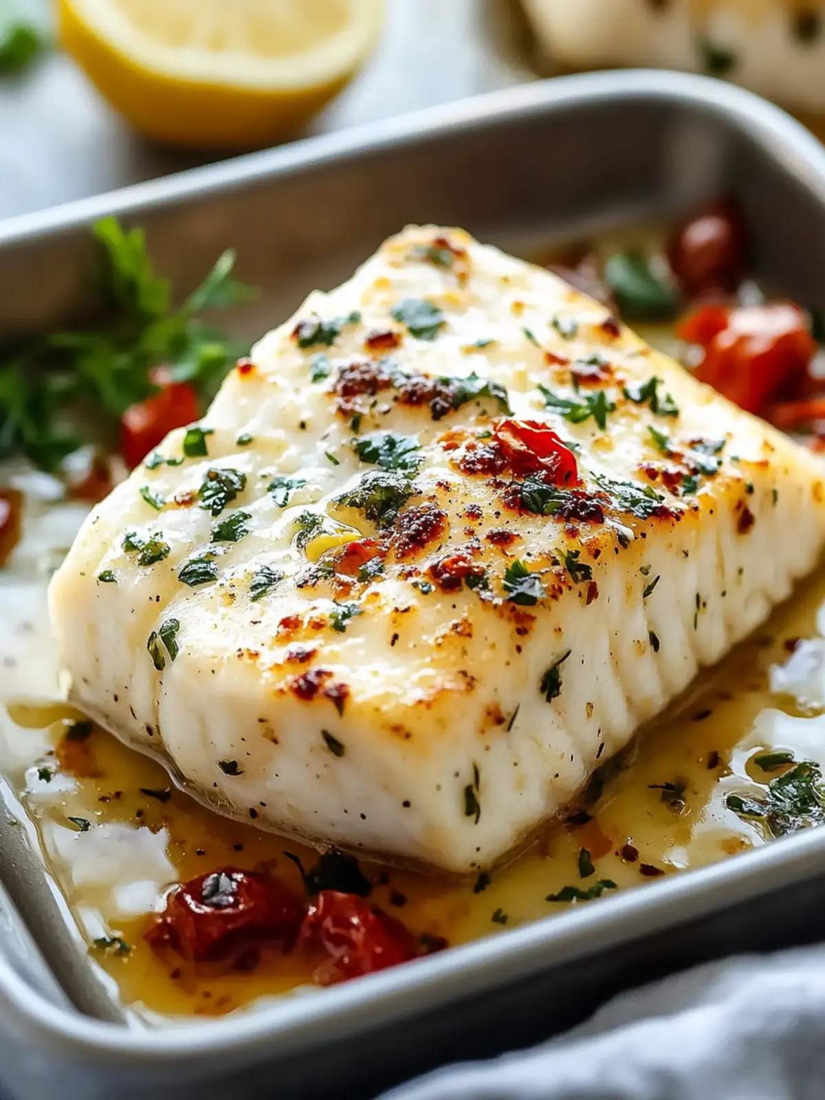Savory Tender Mediterranean Baked Halibut with Creamy Topping 3 Tender Mediterranean Baked Halibut with Creamy