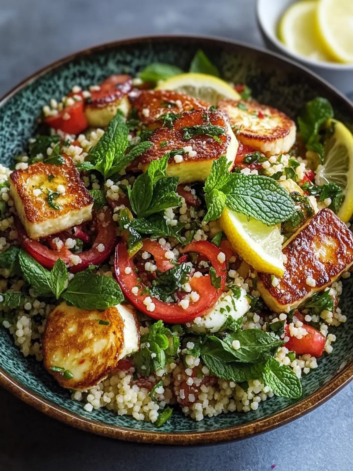 Delightful Halloumi & Rhubarb Couscous Salad with Mint-Lemon Dressing 5 Halloumi & Rhubarb Couscous Salad with Mint-Lemon Dressing