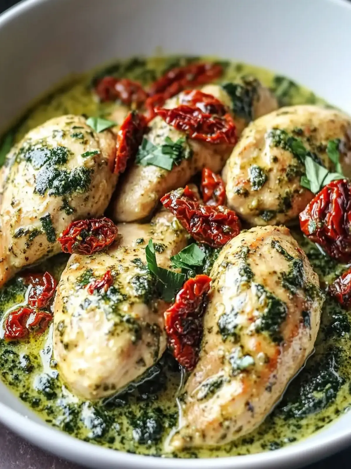 Delicious Crockpot Pesto Chicken with Creamy Spinach Sauce 4 Crockpot Pesto Chicken with Sun-Dried Tomato and Creamy Spinach Sauce