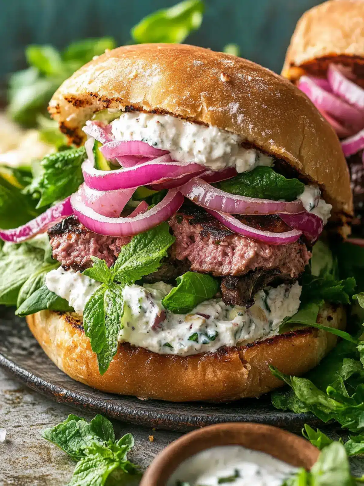 Savory Greek Lamb Burgers Packed with Flavorful Freshness 2 Greek Lamb Burgers