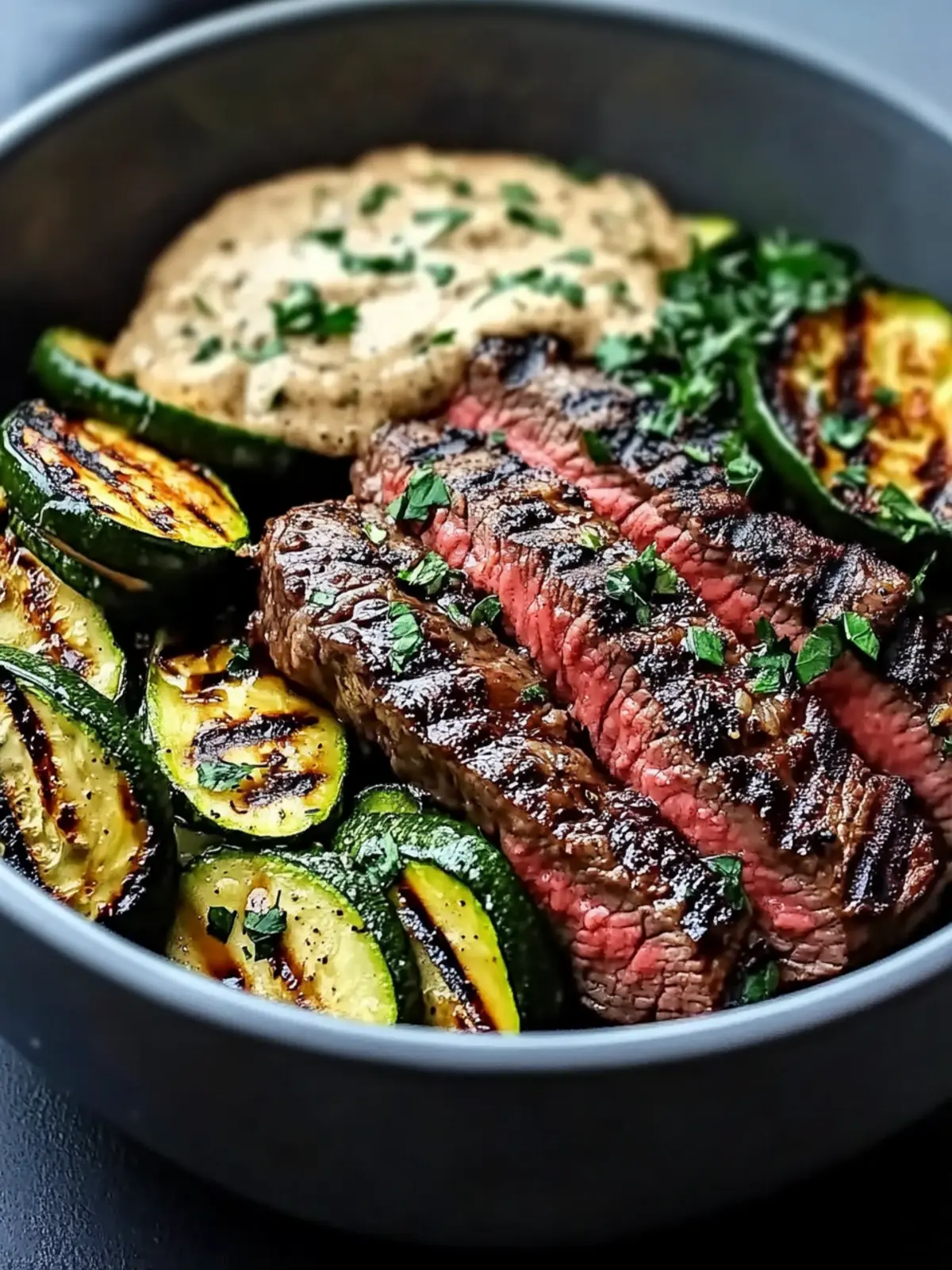Grilled Steak Bowl with Sauce & Grilled Zucchini Bliss Awaits 5 Grilled Steak Bowl with Sauce & Grilled Zucchini Bliss