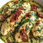 Delicious Crockpot Pesto Chicken with Creamy Spinach Sauce 6 Crockpot Pesto Chicken with Sun-Dried Tomato and Creamy Spinach Sauce