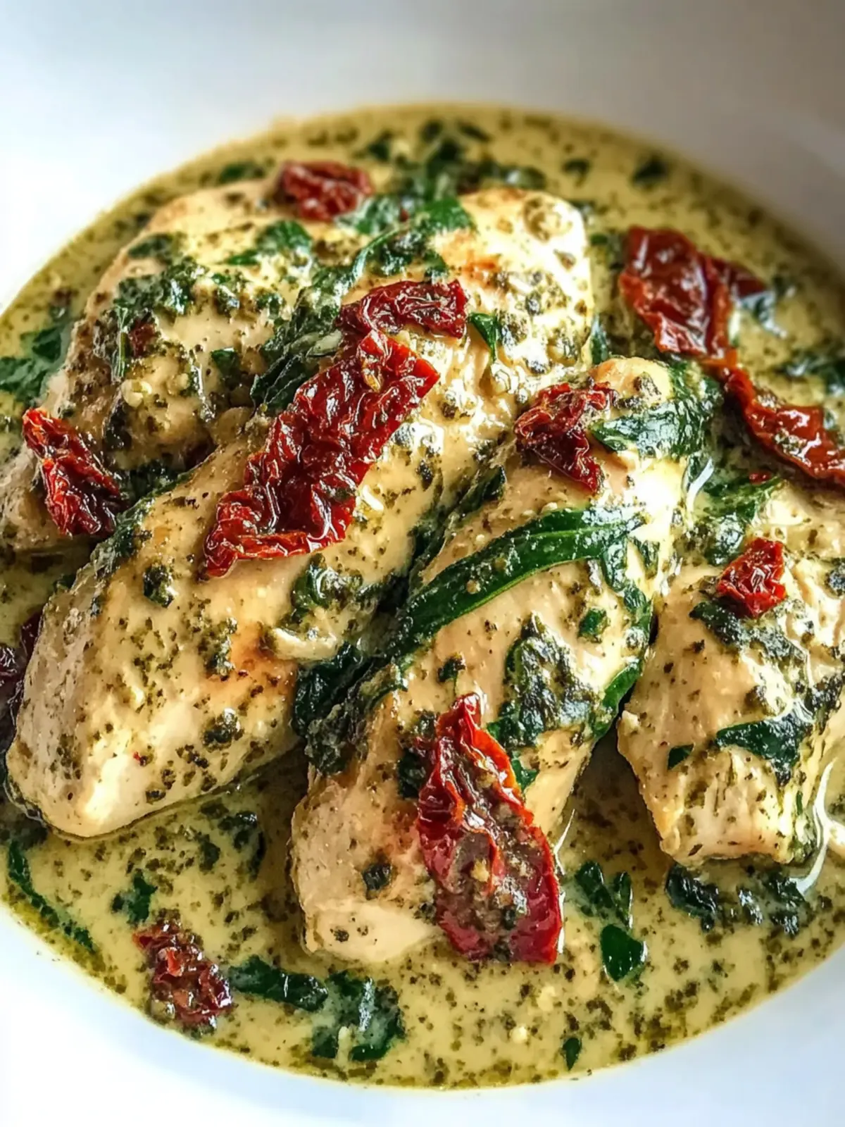 Delicious Crockpot Pesto Chicken with Creamy Spinach Sauce 5 Crockpot Pesto Chicken with Sun-Dried Tomato and Creamy Spinach Sauce