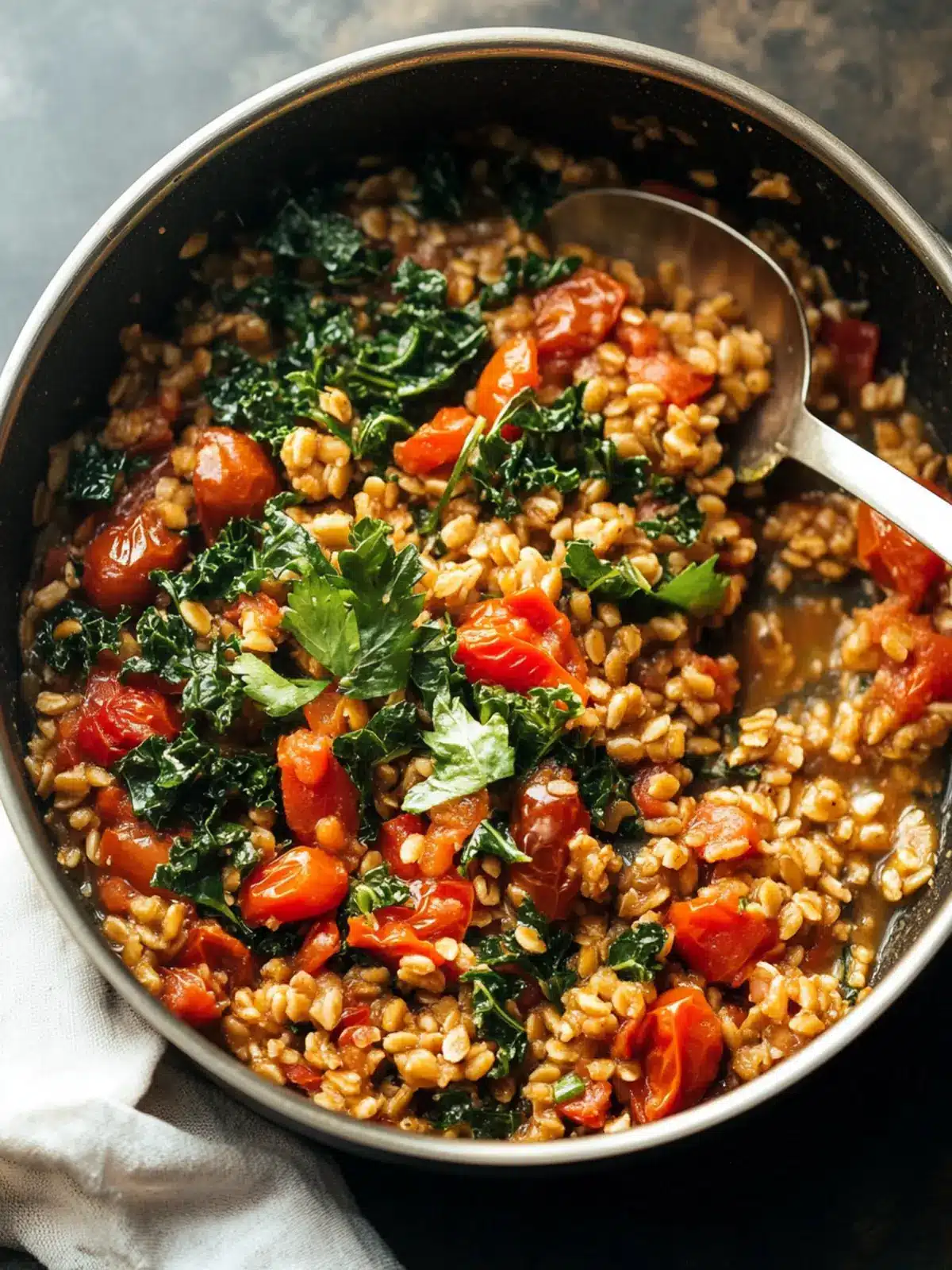 Savor One-Pan Farro with Tomatoes and Kale for Busy Nights 4 One-Pan Farro with Tomatoes and Kale