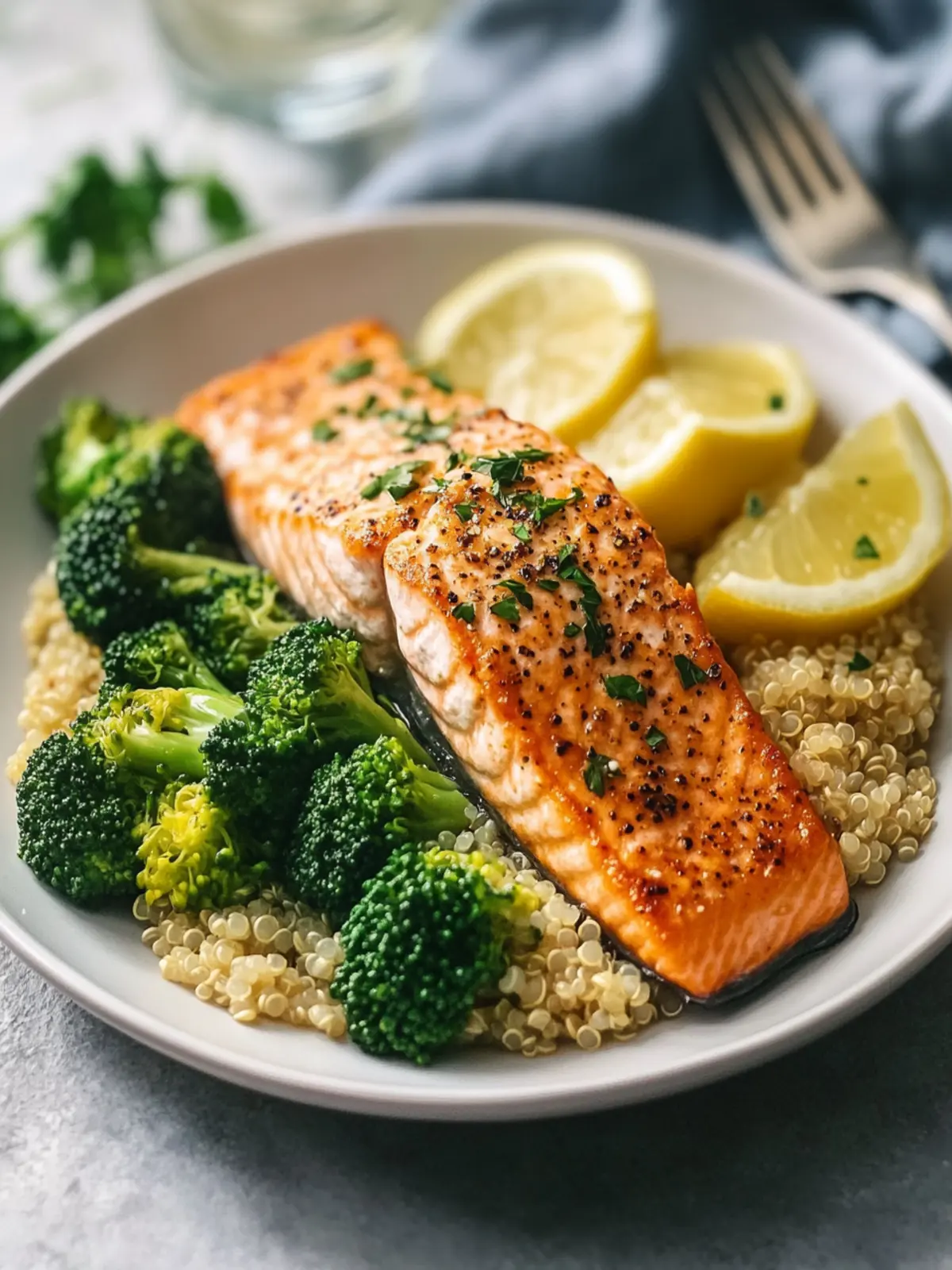 Healthy Lemon-Garlic Salmon With Roasted Broccoli & Quinoa Bliss 2 Healthy Lemon-Garlic Salmon With Roasted Broccoli And Quinoa