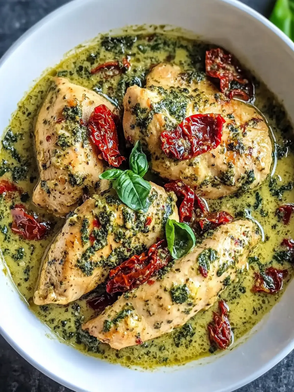 Delicious Crockpot Pesto Chicken with Creamy Spinach Sauce 2 Crockpot Pesto Chicken with Sun-Dried Tomato and Creamy Spinach Sauce