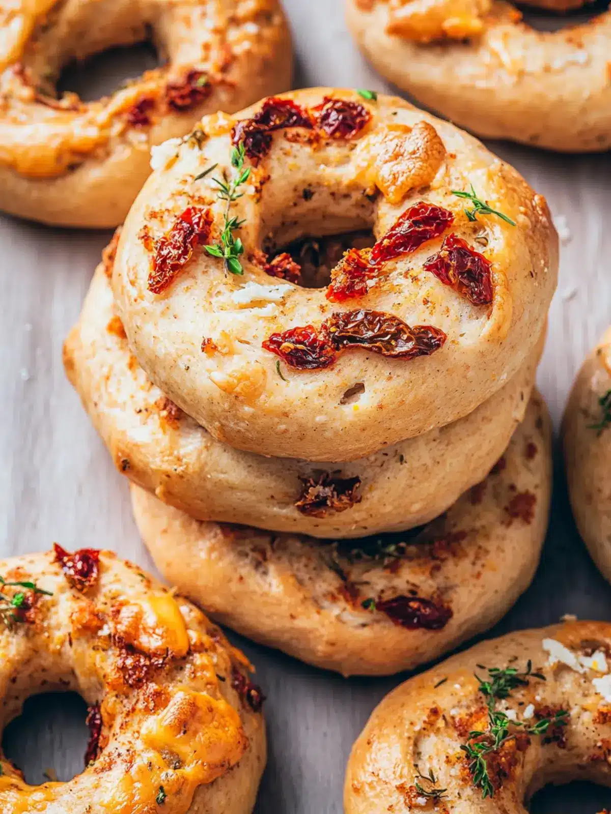 Savory Sourdough Sun Dried Tomato Bagels with Herbs & Cheese 2 Sourdough Sun Dried Tomato Bagels with Herbs and Cheese