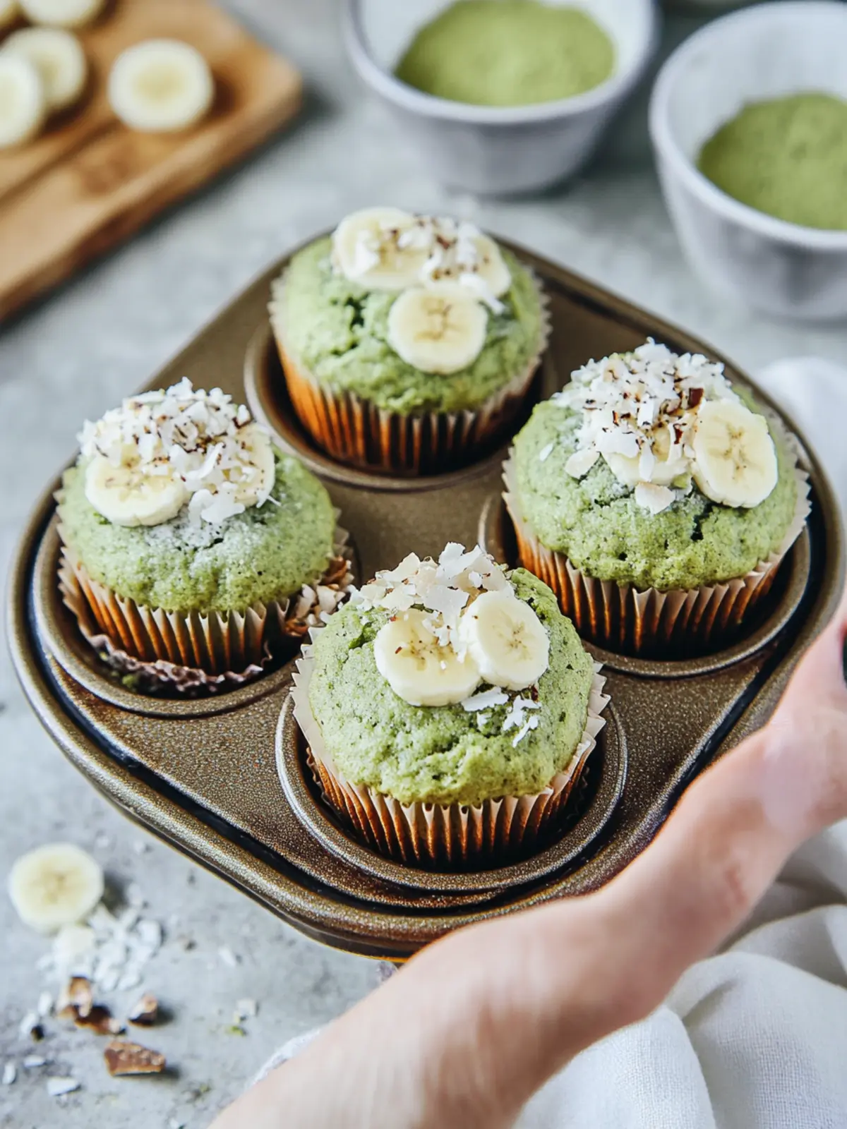 Delicious Healthy Matcha Muffins with Banana and Coconut 2 Healthy Matcha Muffins with Banana and Coconut