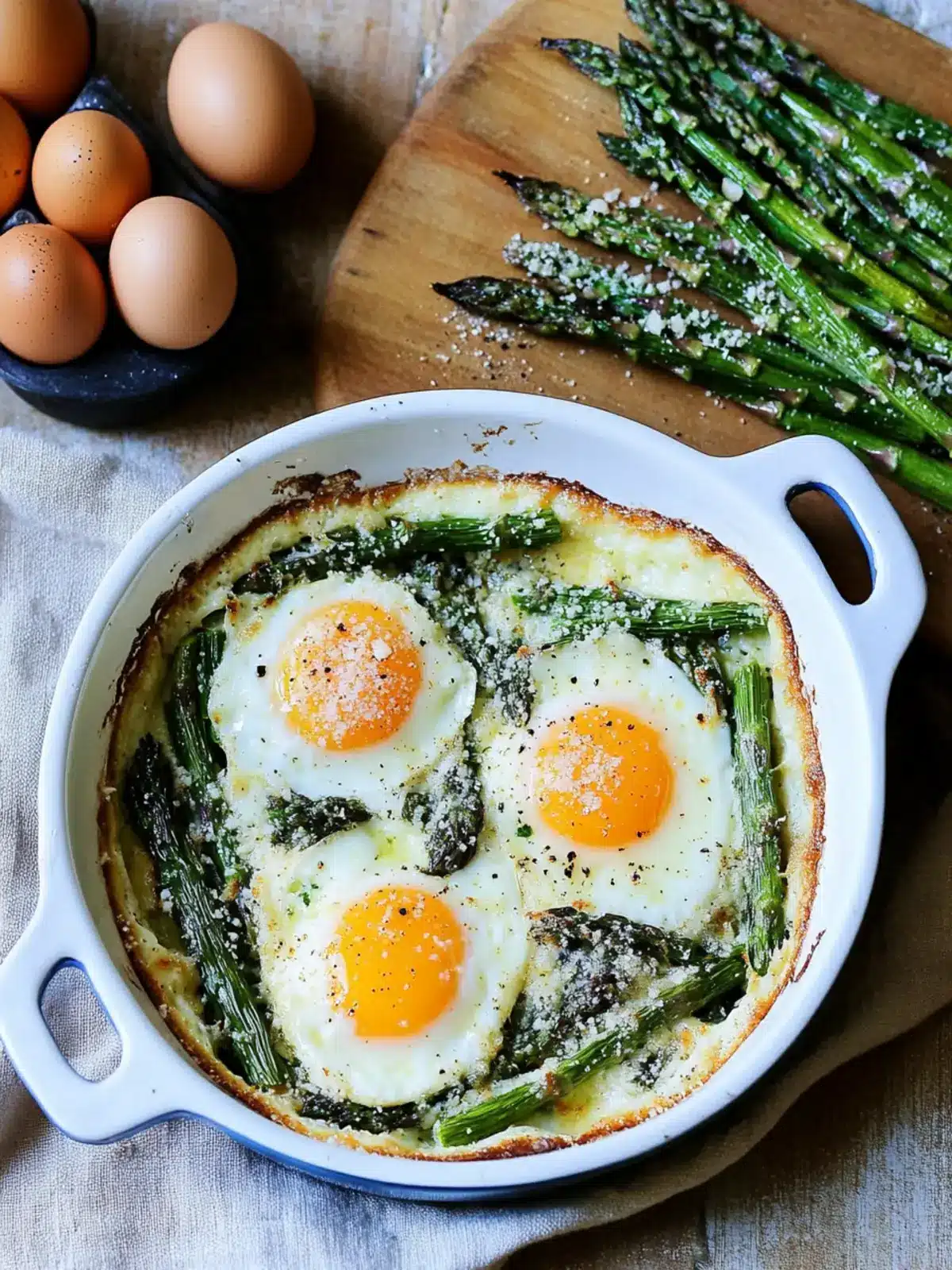 Savory Baked Eggs and Asparagus with Parmesan Delight 3 Baked Eggs and Asparagus with Parmesan