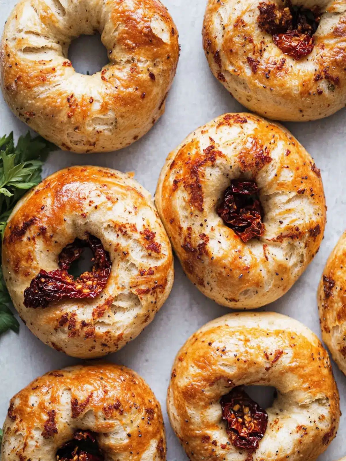 Savory Sourdough Sun Dried Tomato Bagels with Herbs & Cheese 4 Sourdough Sun Dried Tomato Bagels with Herbs and Cheese