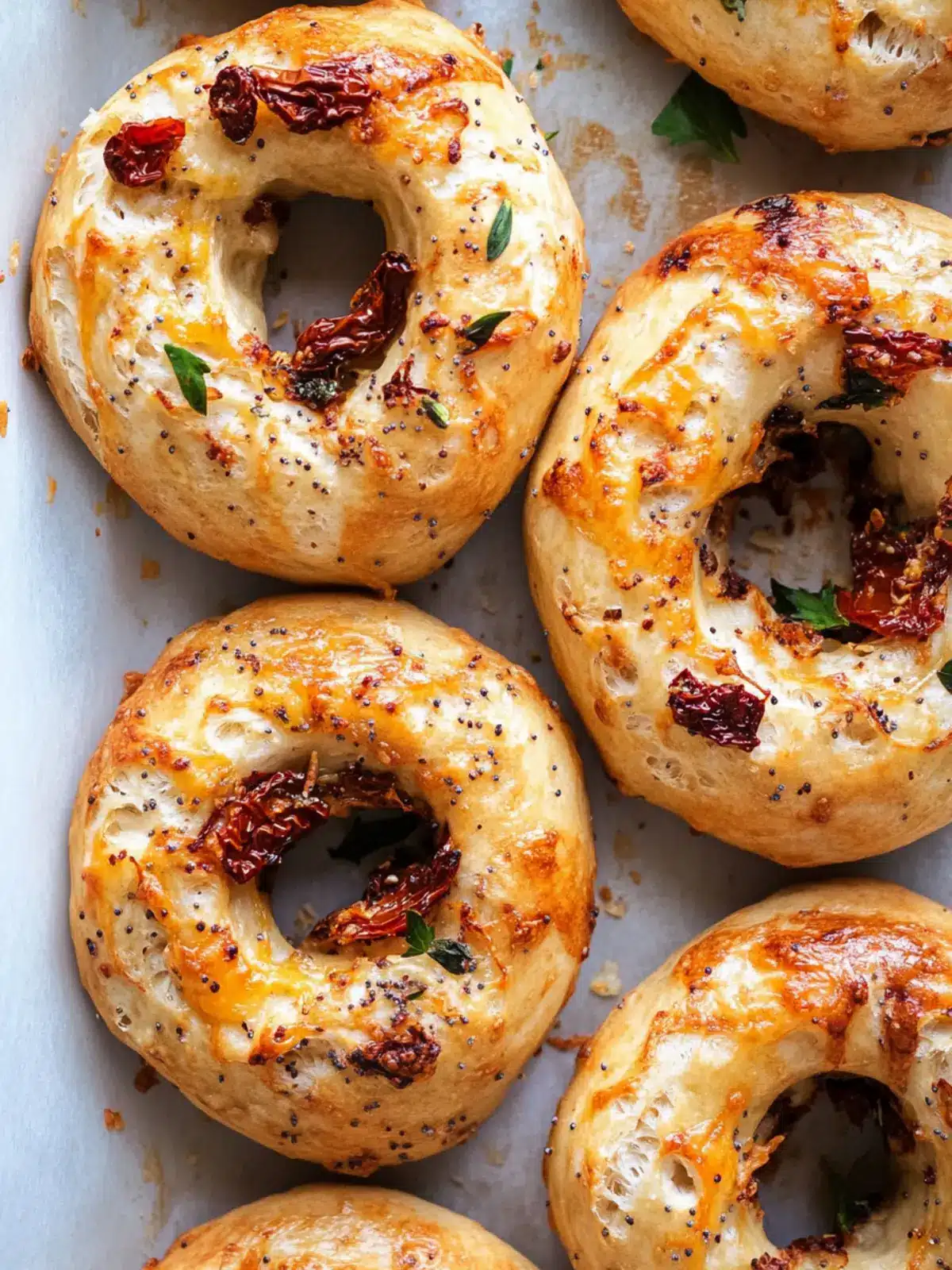 Savory Sourdough Sun Dried Tomato Bagels with Herbs & Cheese 3 Sourdough Sun Dried Tomato Bagels with Herbs and Cheese