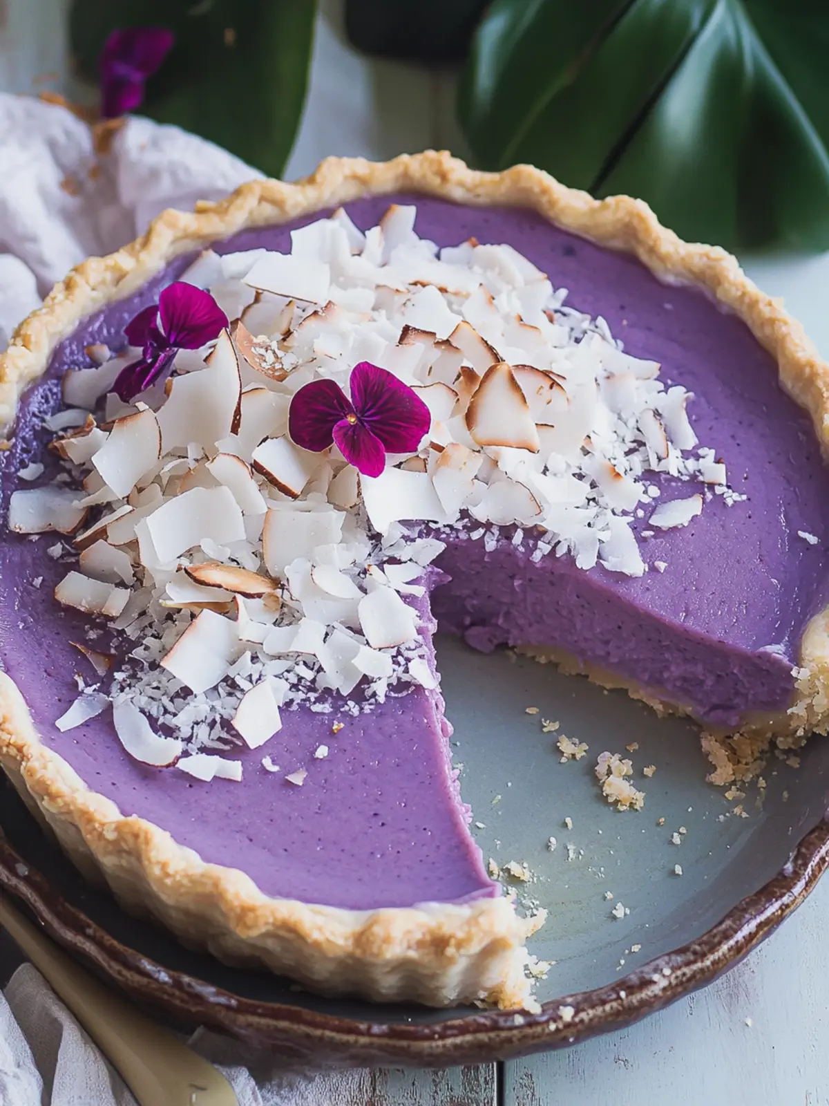 Irresistible Purple Sweet Potato Pie with Coconut Haupia Topping 4 Purple Sweet Potato Pie with Coconut Topping (Haupia)