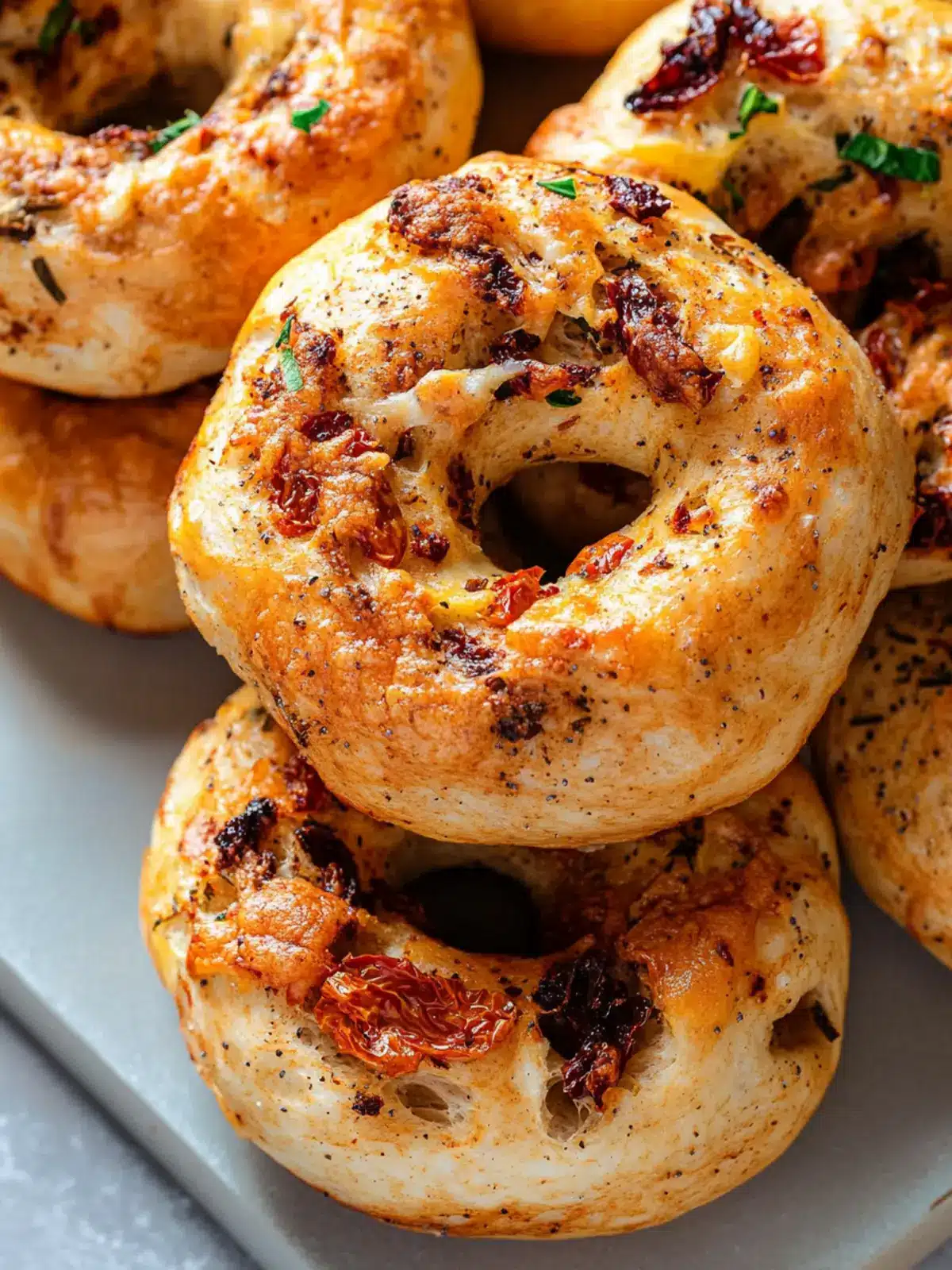 Savory Sourdough Sun Dried Tomato Bagels with Herbs & Cheese 5 Sourdough Sun Dried Tomato Bagels with Herbs and Cheese
