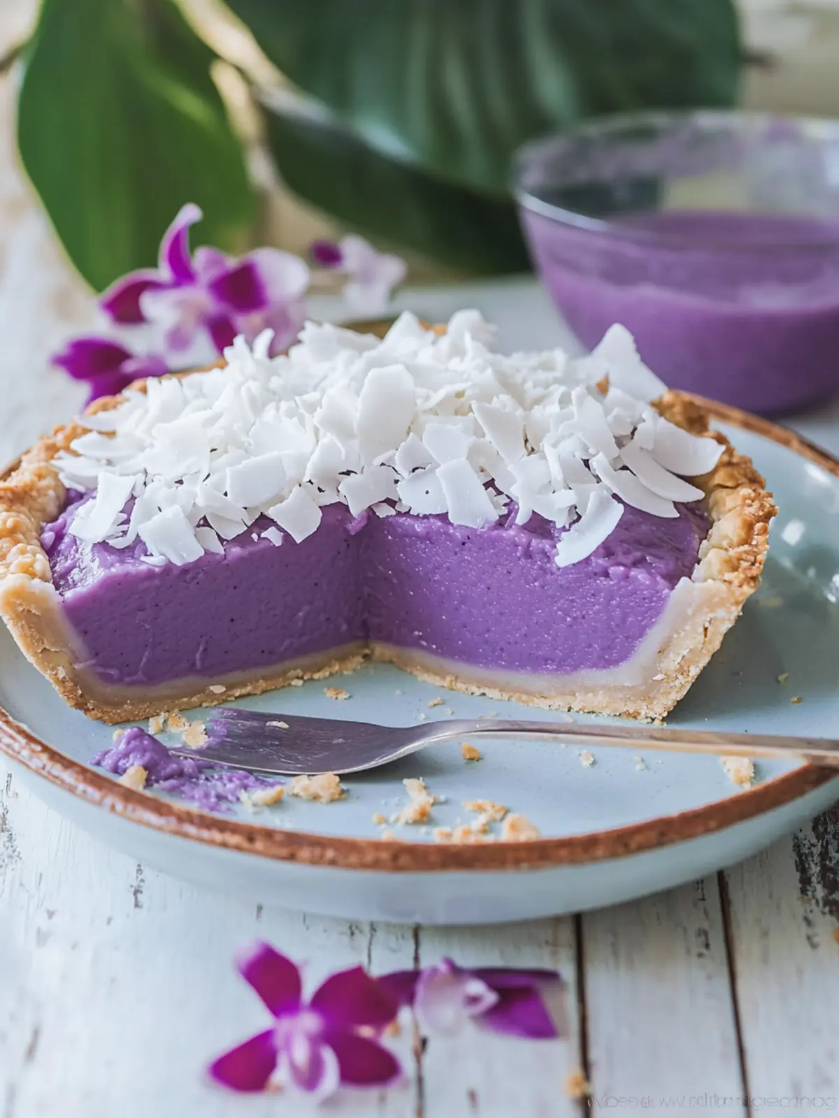 Irresistible Purple Sweet Potato Pie with Coconut Haupia Topping 2 Purple Sweet Potato Pie with Coconut Topping (Haupia)