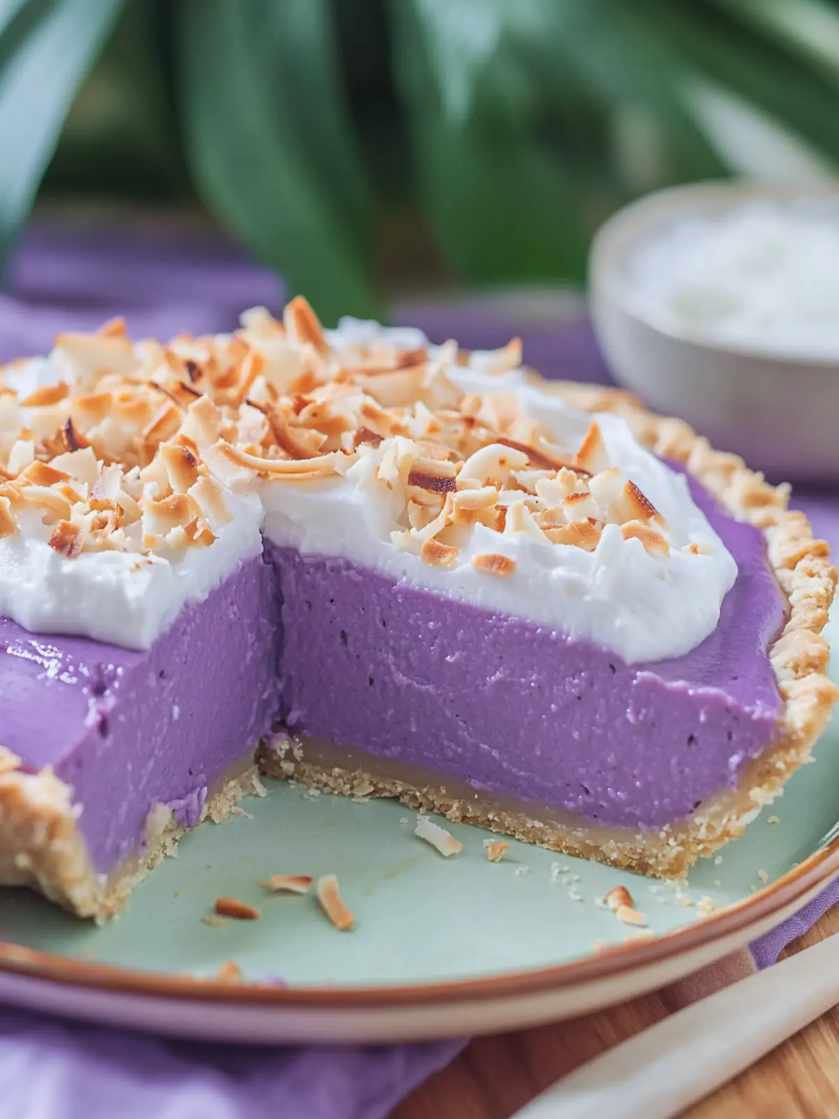 Irresistible Purple Sweet Potato Pie with Coconut Haupia Topping 3 Purple Sweet Potato Pie with Coconut Topping (Haupia)