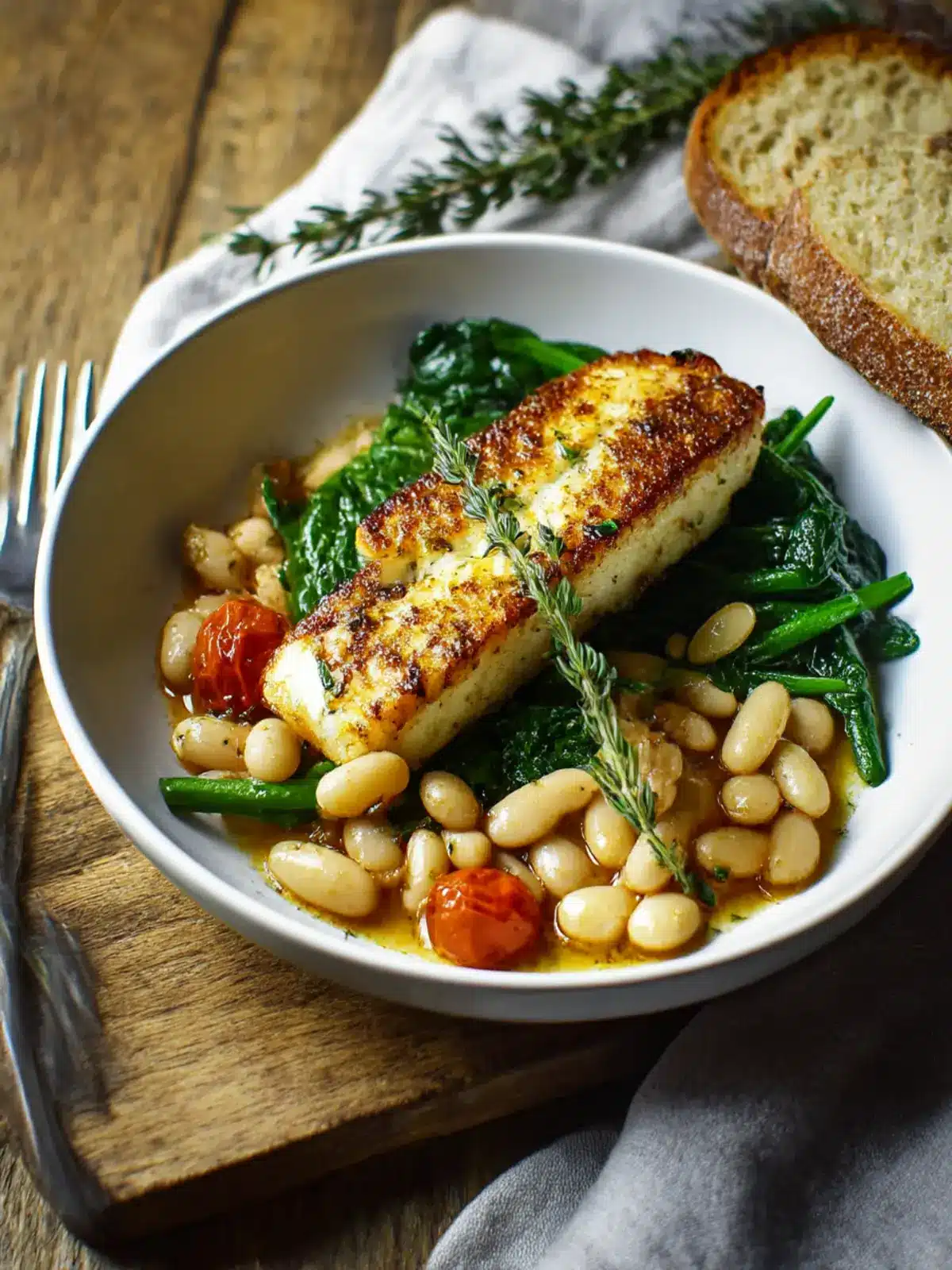 Delicious Pan Seared Halibut with White Beans & Spinach 4 Pan Seared Halibut with White Beans