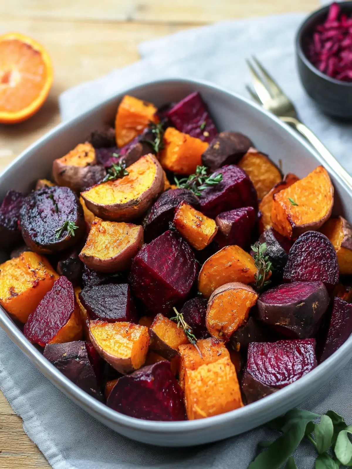 Roasted Beets and Sweet Potatoes with Orange Ginger Magic 2 Roasted Beets and Sweet Potatoes with Orange and Ginger