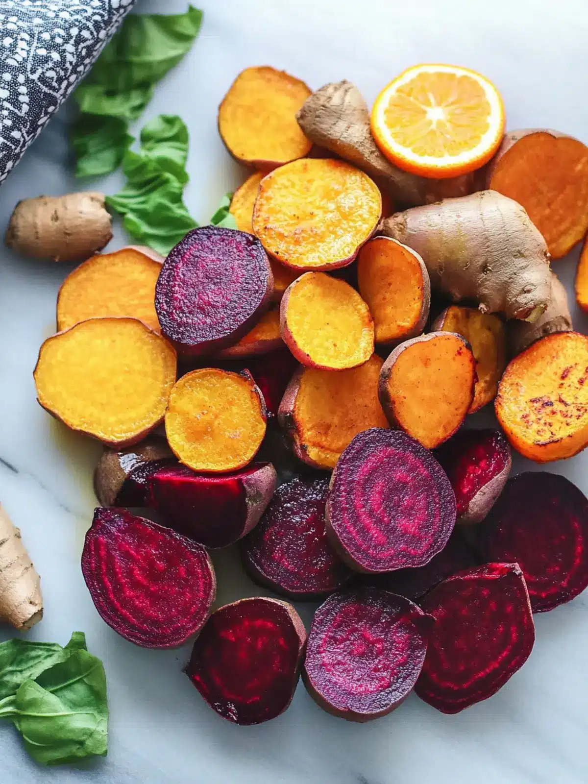 Roasted Beets and Sweet Potatoes with Orange Ginger Magic 3 Roasted Beets and Sweet Potatoes with Orange and Ginger