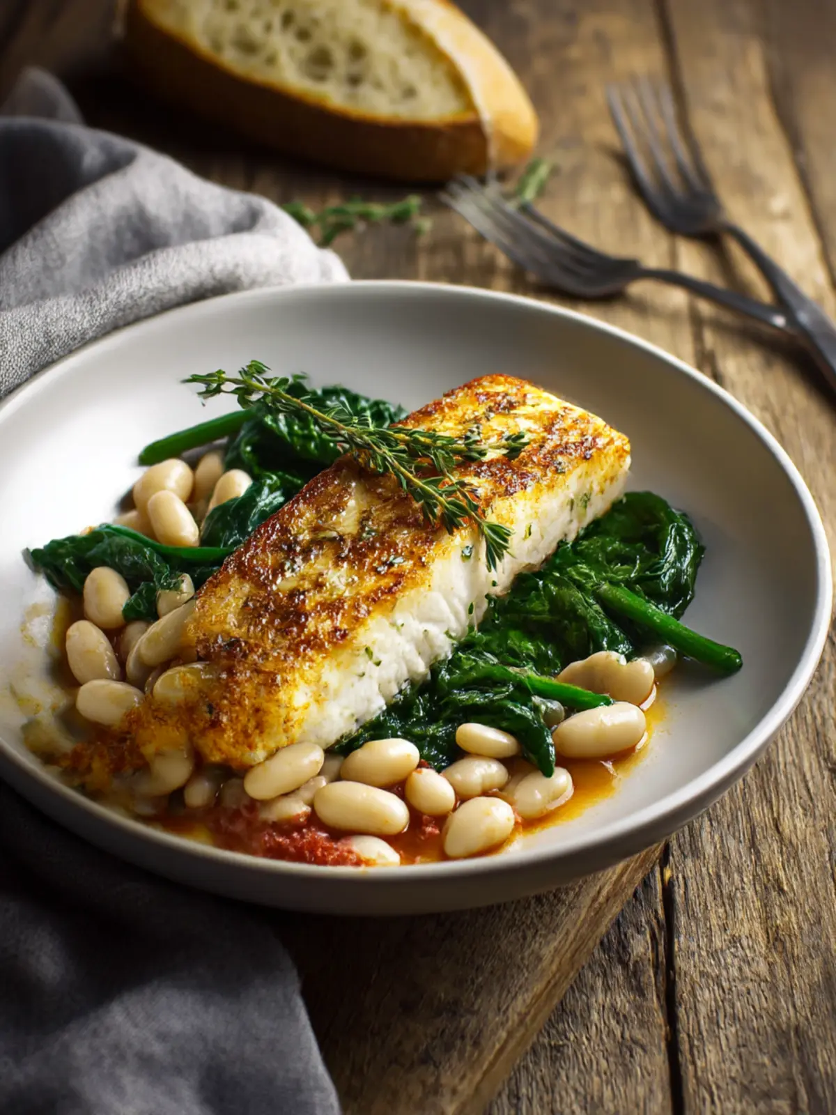 Delicious Pan Seared Halibut with White Beans & Spinach 2 Pan Seared Halibut with White Beans