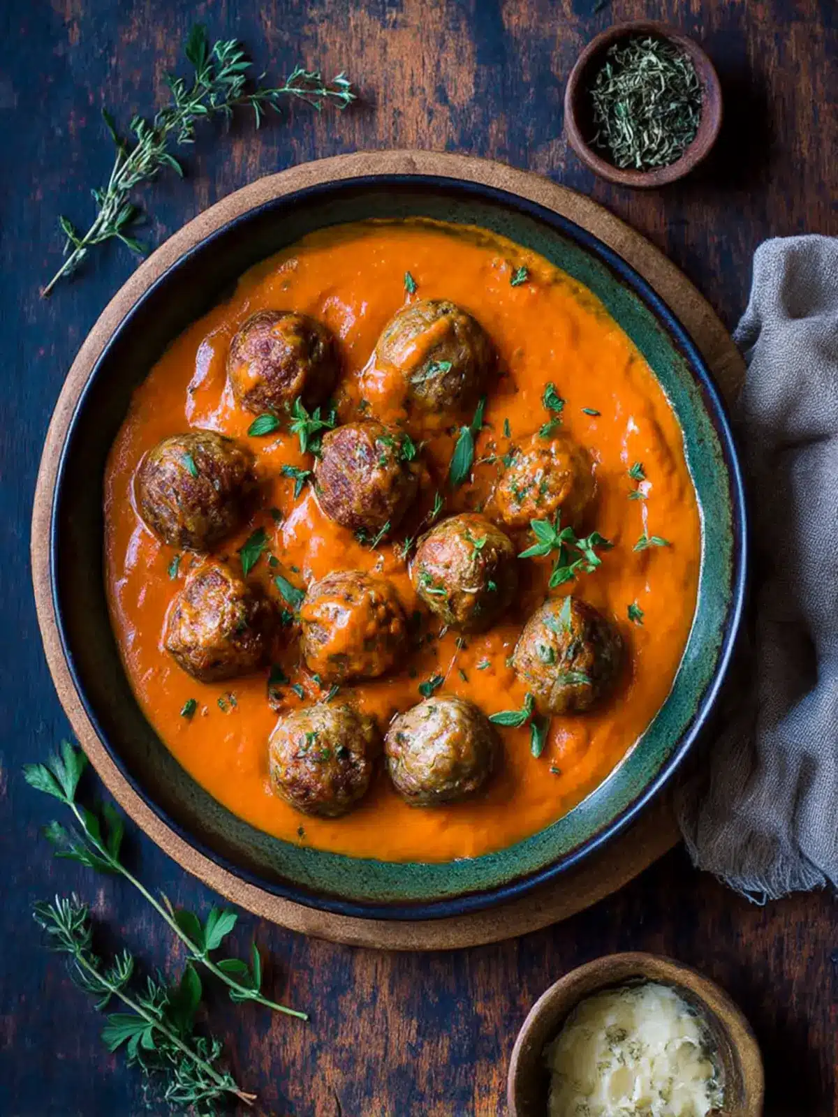 Savory Greek Meatballs with Zesty Roasted Red Pepper Sauce 4 Greek Meatballs with Roasted Red Pepper Sauce