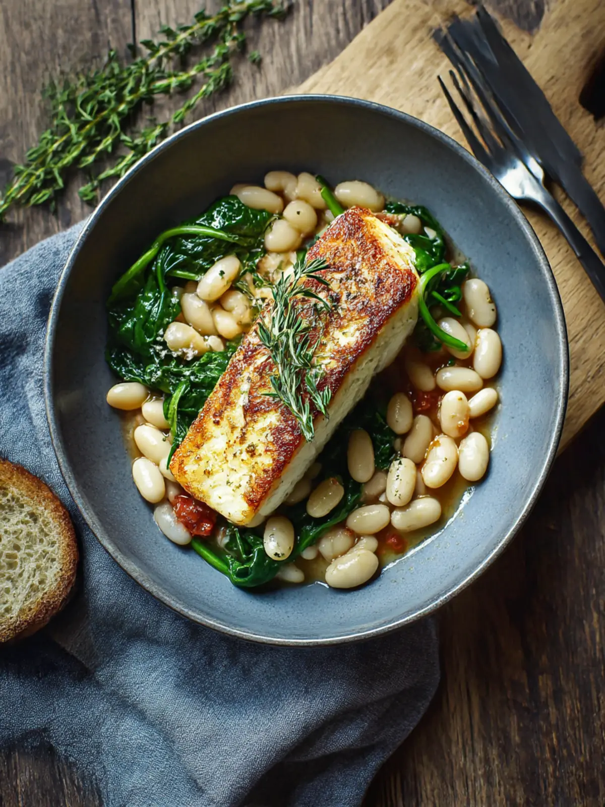 Delicious Pan Seared Halibut with White Beans & Spinach 5 Pan Seared Halibut with White Beans