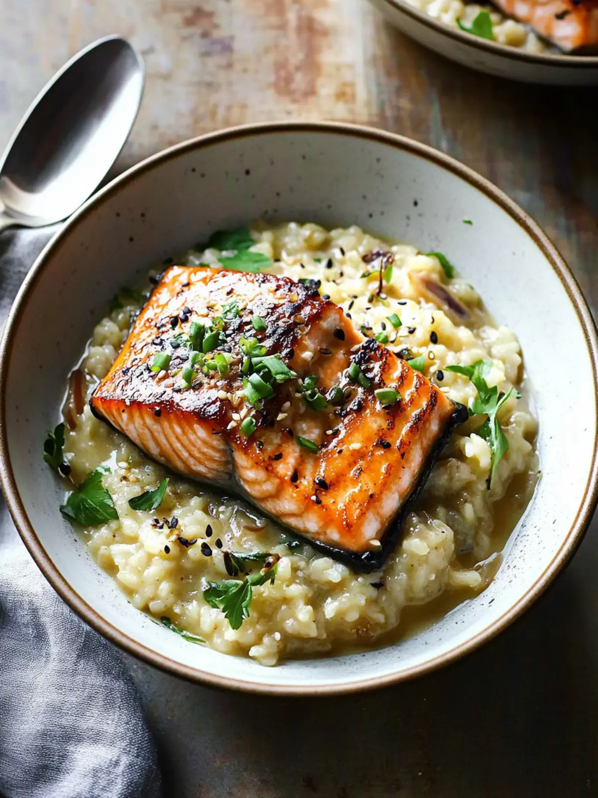Savor Japanese Style Risotto with Seared Salmon Tonight! 4 Japanese Style Risotto with Seared Salmon