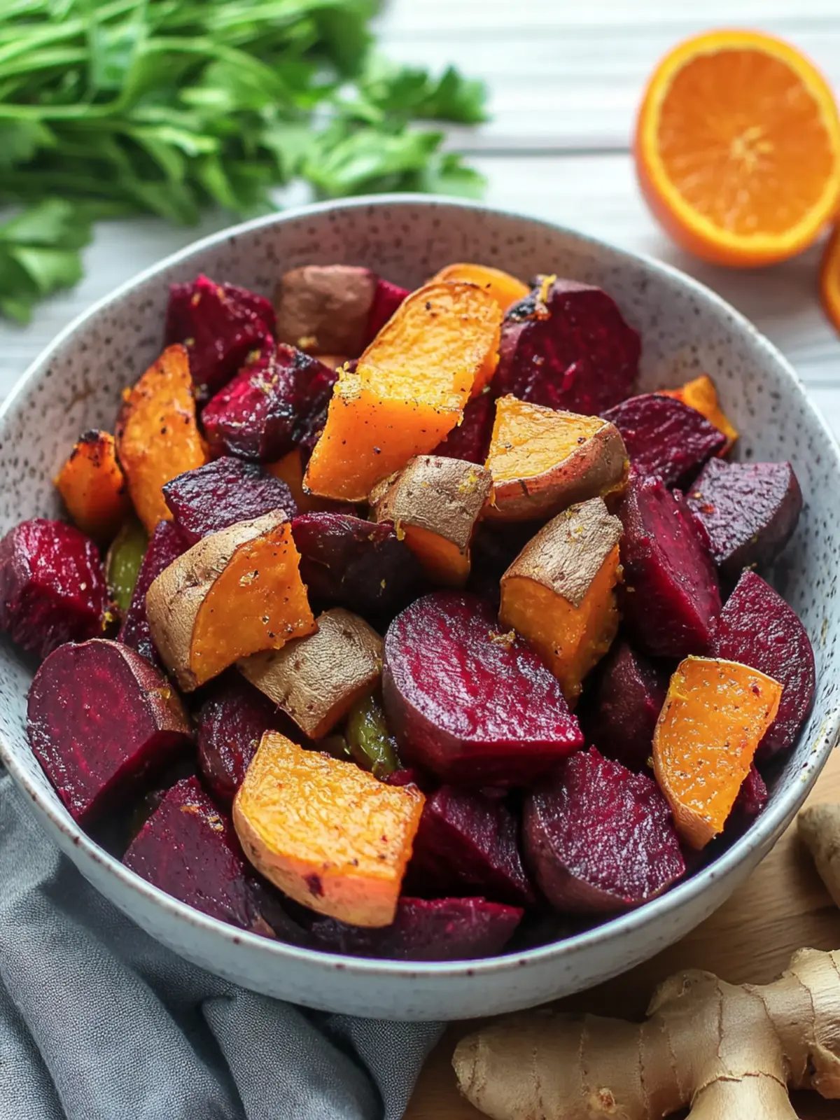 Roasted Beets and Sweet Potatoes with Orange Ginger Magic 4 Roasted Beets and Sweet Potatoes with Orange and Ginger