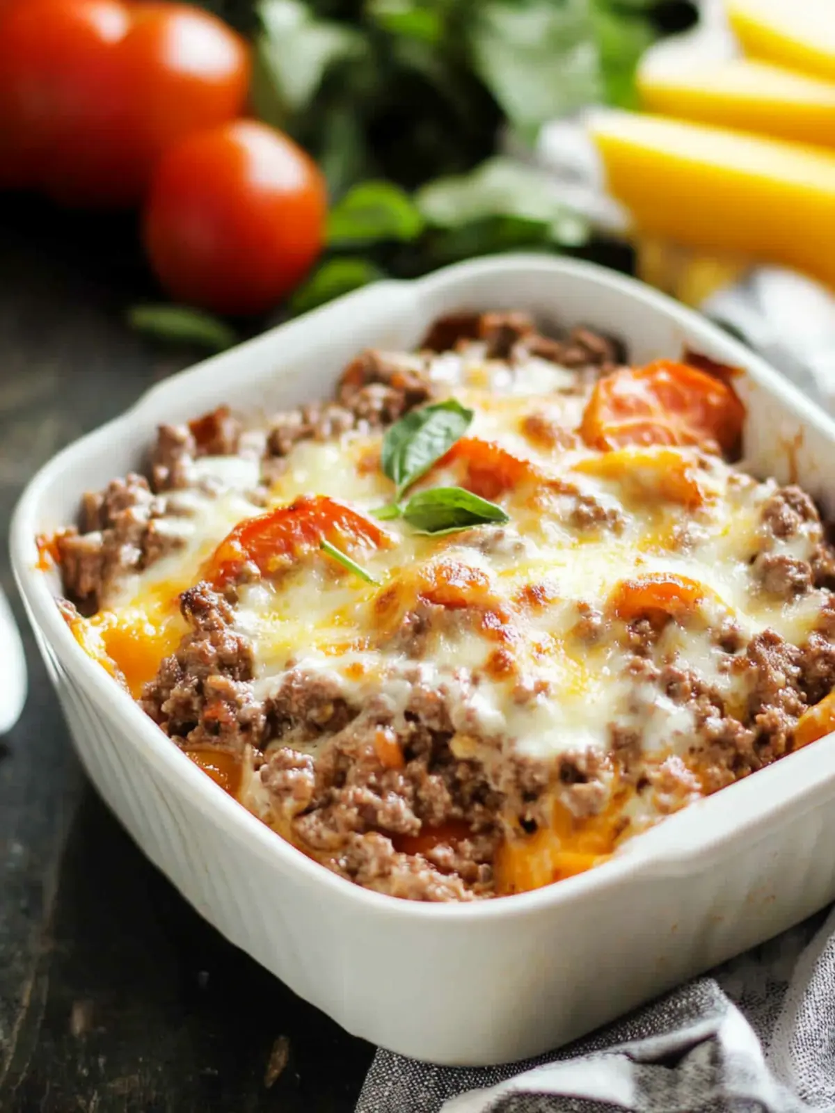 Cheesy Keto Ground Beef Casserole with Tomatoes in 25 Minutes 2 Cheesy Keto Ground Beef Casserole with Tomatoes