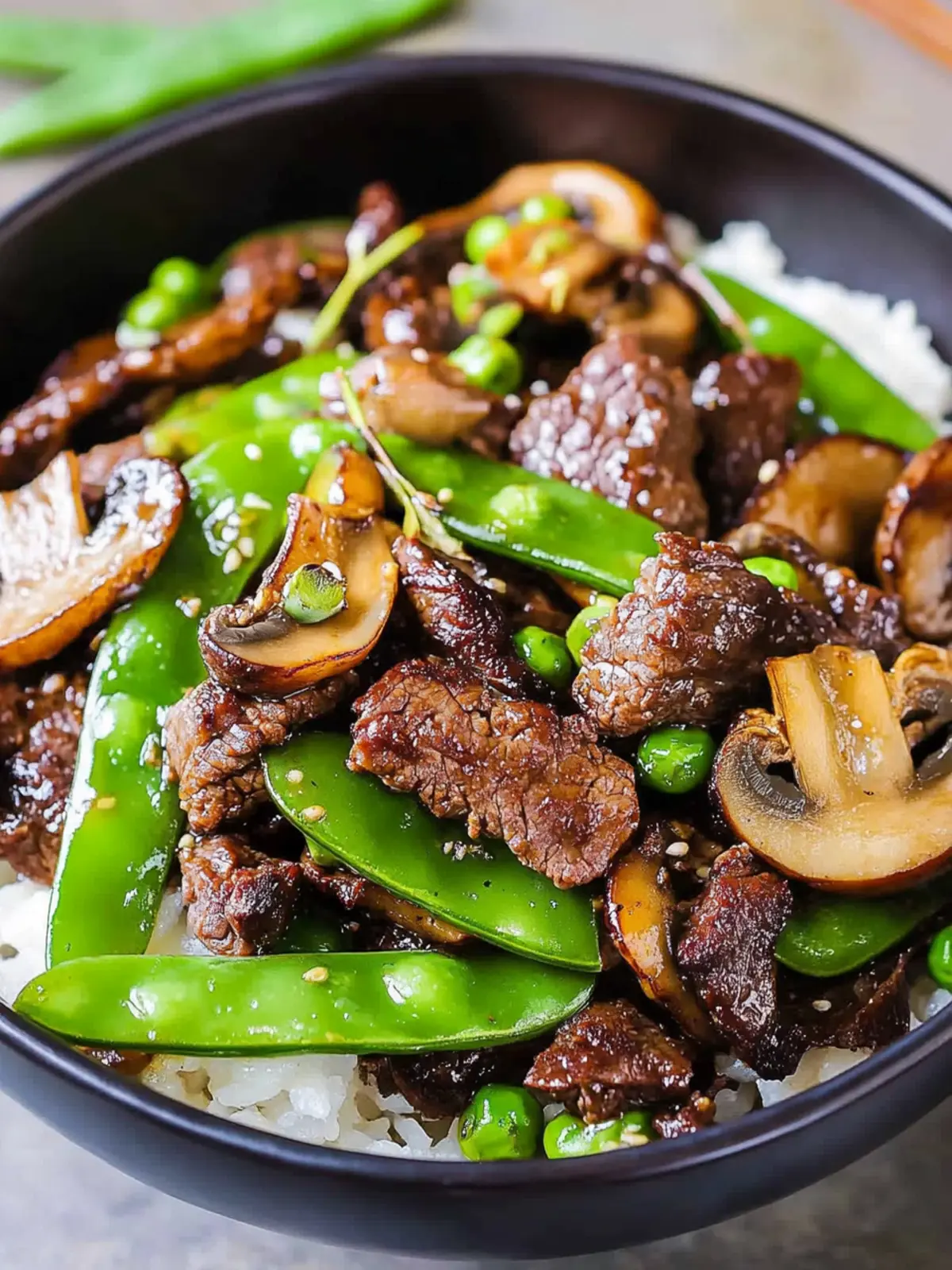 Savor Asian Beef with Mushrooms and Snow Peas Tonight 4 Asian Beef with Mushrooms and Snow Peas