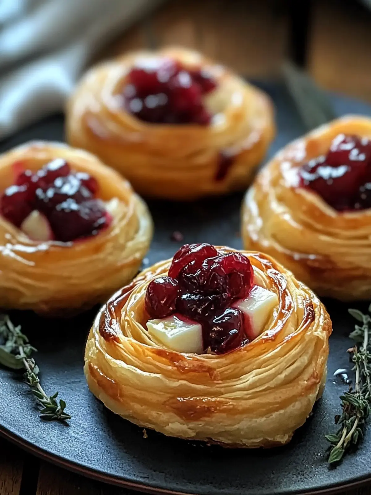 Elegant Cranberry & Brie Rose Pastry Blossoms You’ll Adore 3 Elegant Cranberry & Brie Rose Pastry Blossoms with Honey and Thyme