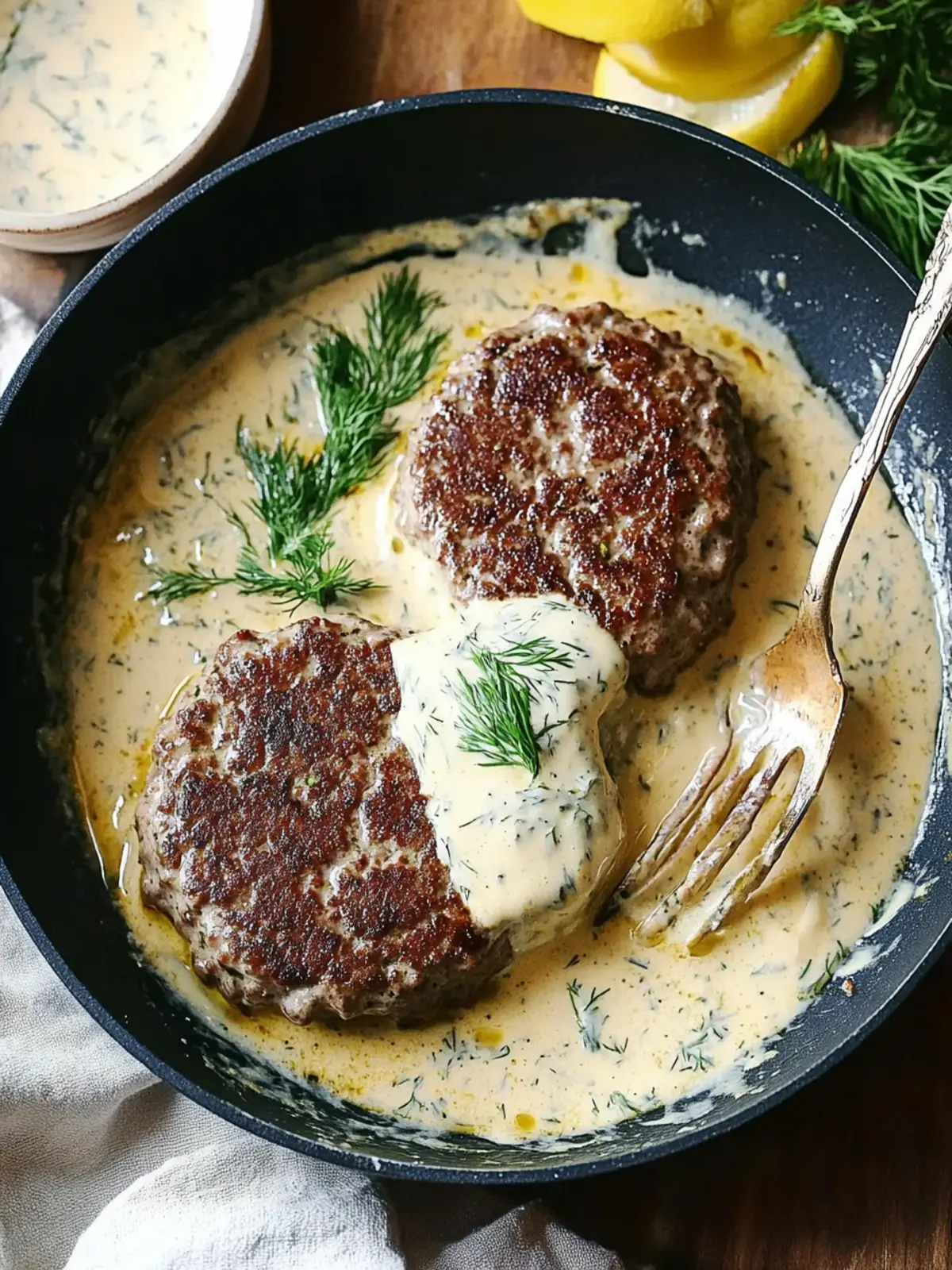 Savor Homemade Hamburger Steaks in Creamy Dill Sauce Today 2 Hamburger Steaks in Creamy Dill Sauce