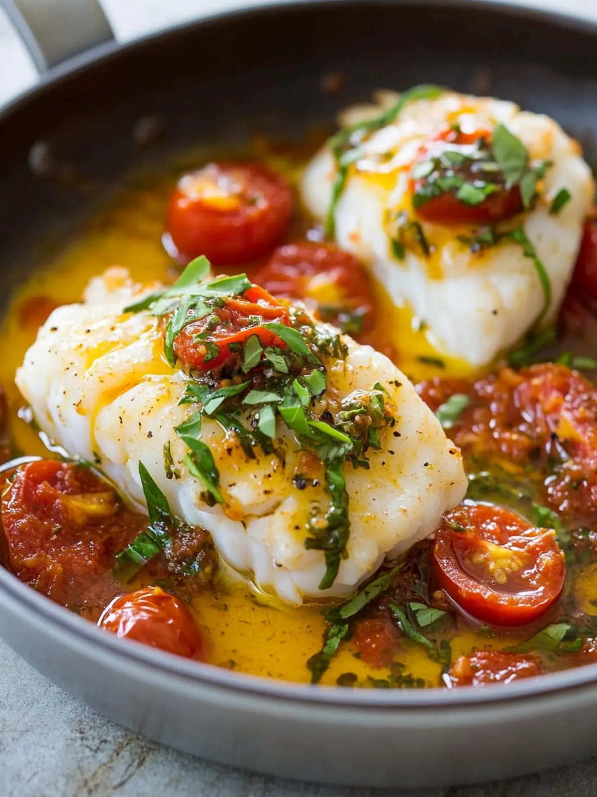 Savor This Pan-Seared Cod Recipe with Tomato Basil Sauce 2 Pan-Seared Cod Recipe (with The Best Tomato Basil Sauce)