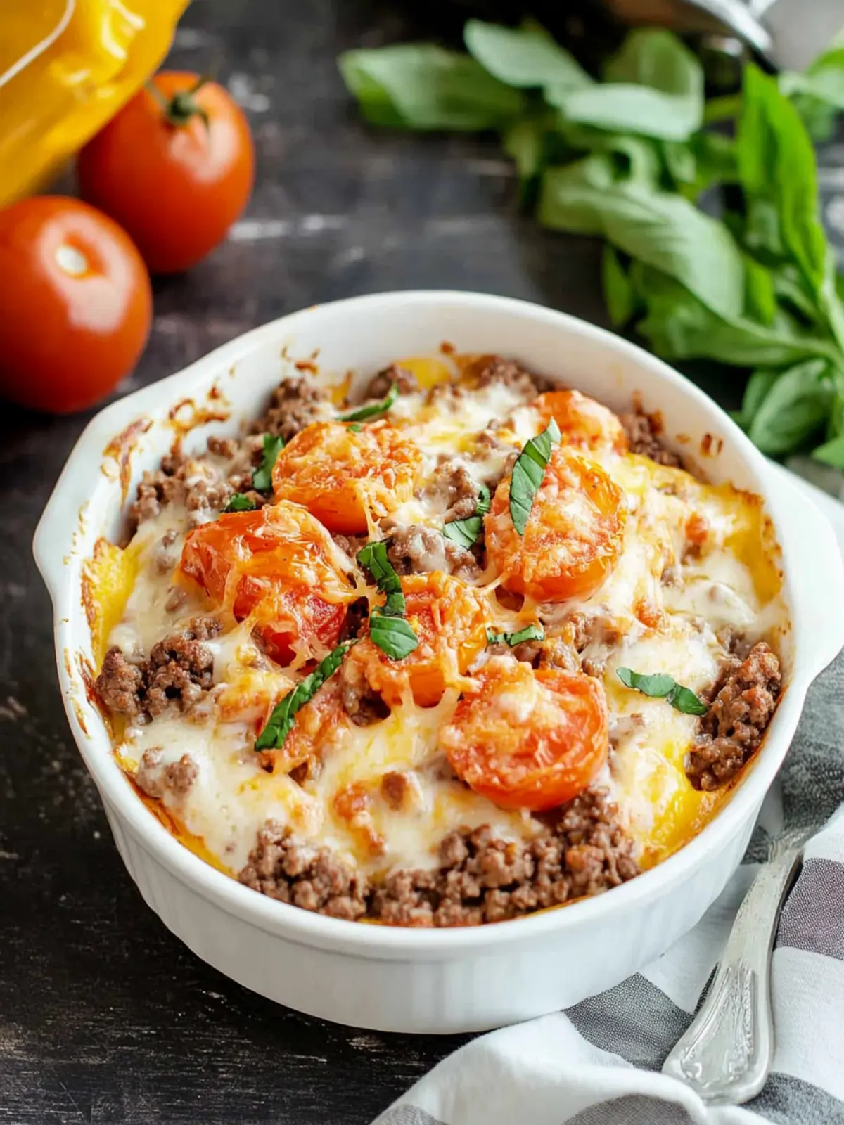 Cheesy Keto Ground Beef Casserole with Tomatoes in 25 Minutes 3 Cheesy Keto Ground Beef Casserole with Tomatoes