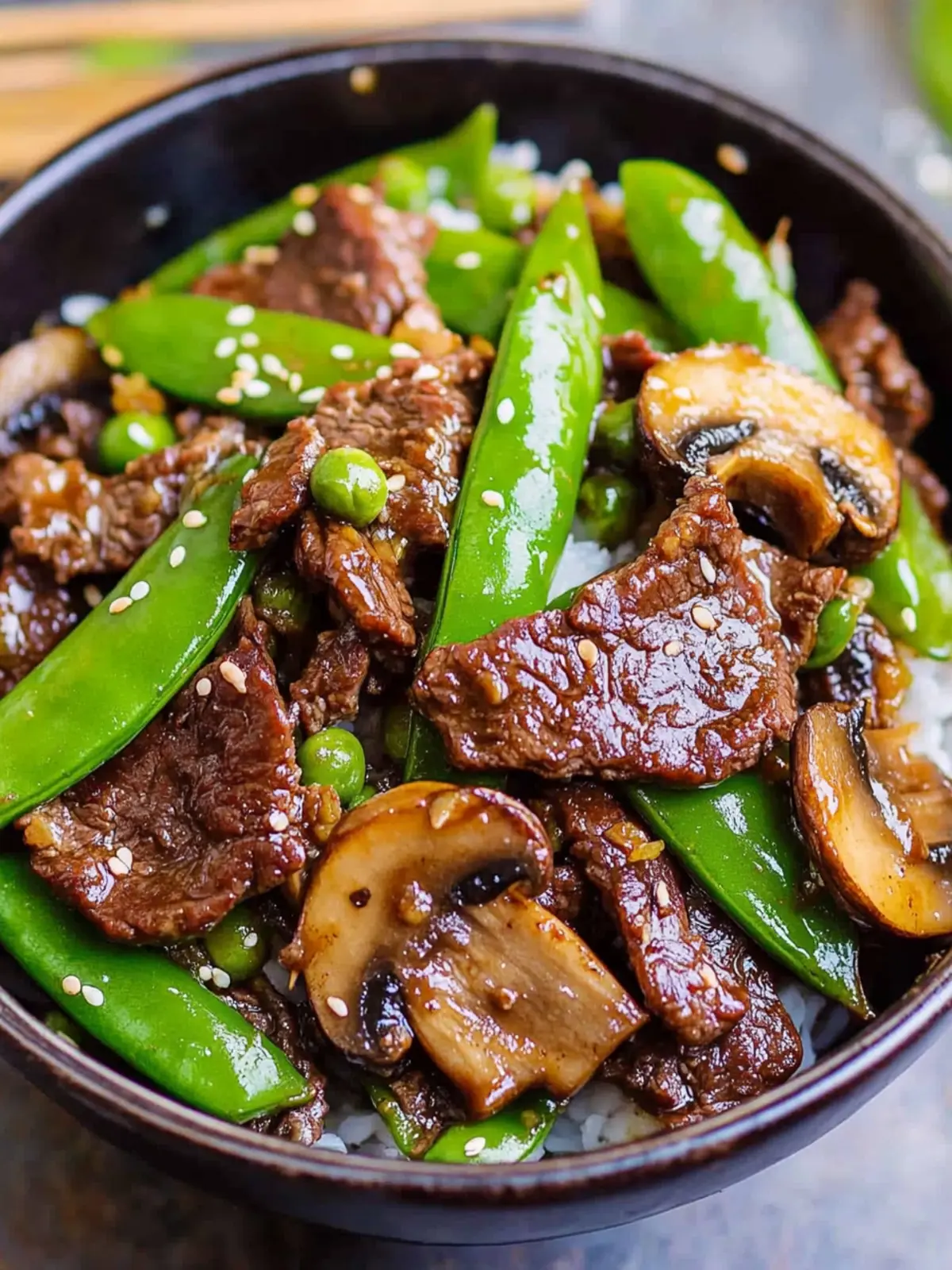 Savor Asian Beef with Mushrooms and Snow Peas Tonight 2 Asian Beef with Mushrooms and Snow Peas